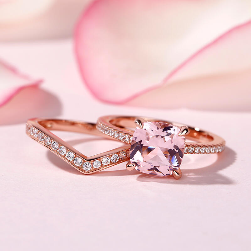 Jeulia クッションカット モルガナイト シルバー リング セット