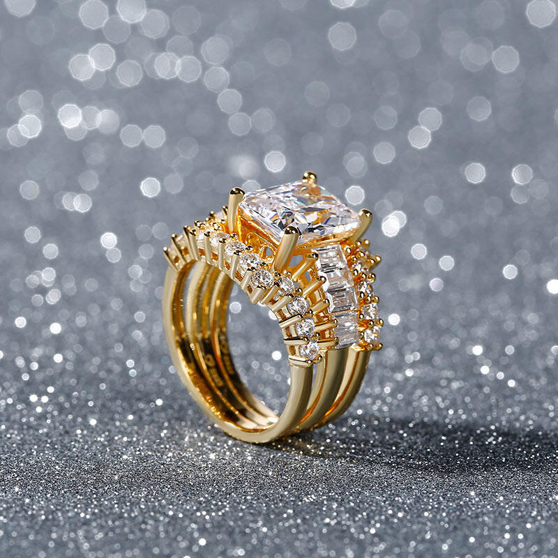 3SZT Zestaw Pierścionków Srebrnych z Szlifem Promienistym