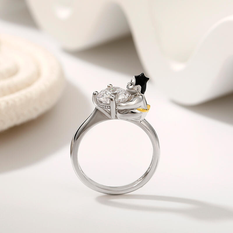 Jeulia Hug Me "Uwielbiam Prowess" Sumo Okrągłe Cięcie Pierścionek Srebrny