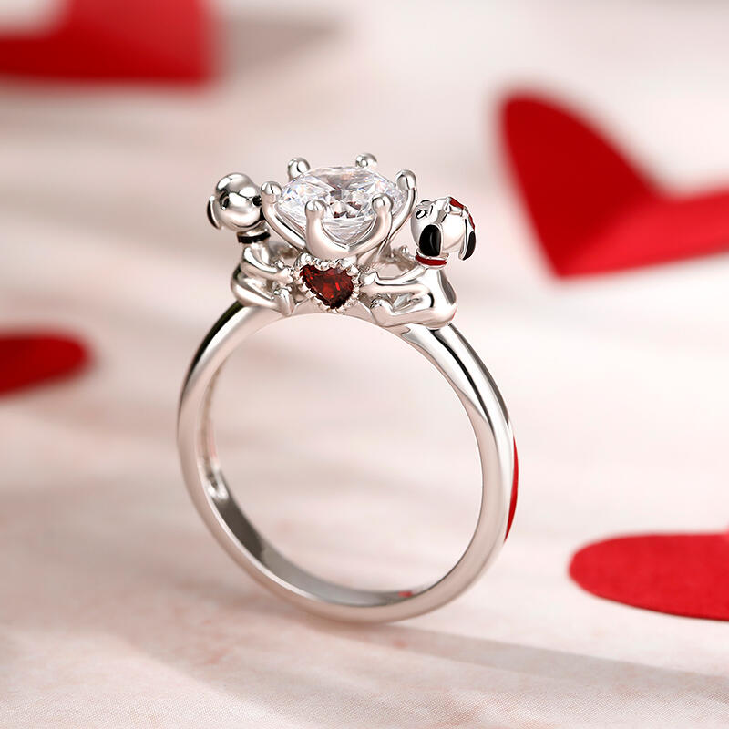 Jeulia Hug Me "Loyalty of Love" Puppy Dog Round Cut Sterling Silver Ring