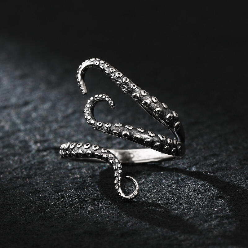 Jeulia Anillo abierto de plata de ley con diseño de pulpo estilo punk
