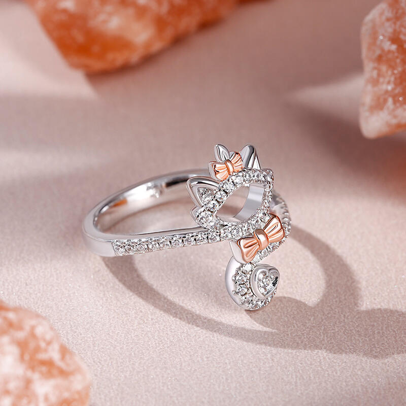 Jeulia Anillo de plata de ley gato lindo color oro rosa