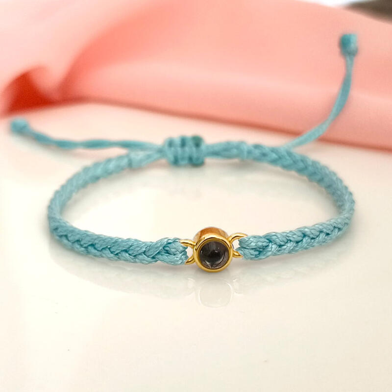 Sterling Silver Personalized Blue Rope Picture Projection Bracelet Sincere Gift