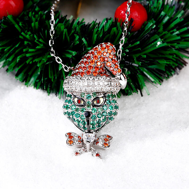 Jeulia "Holiday Cheermeister" Christmas Monster Inspired Sterling Silver Necklace