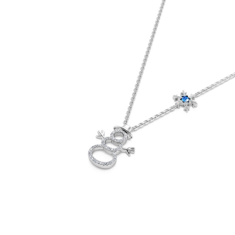 Jeulia "Merry Christmas" Snowman & Snowflake Design Sterling Silver Necklace