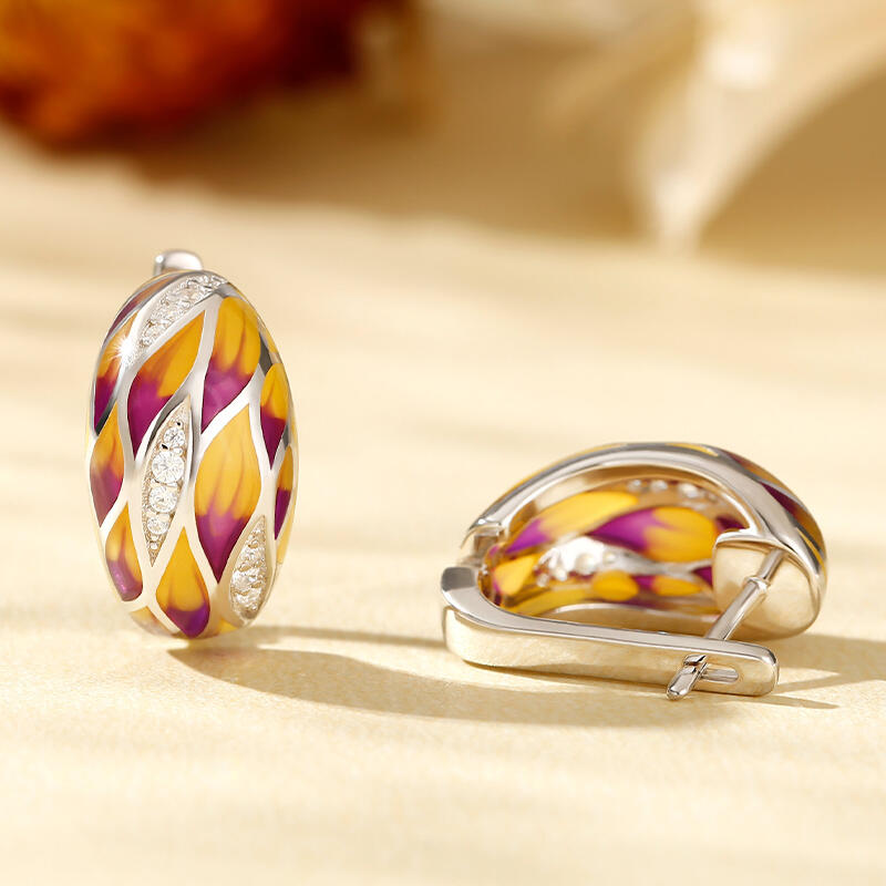 Jeulia "Swaying Leaves" Enamel Sterling Silver Hoop Earrings