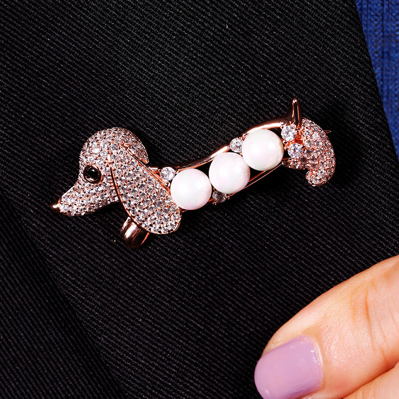 Jeulia Cute Dog Design Cultured Pearl Sterling Silver Brooch