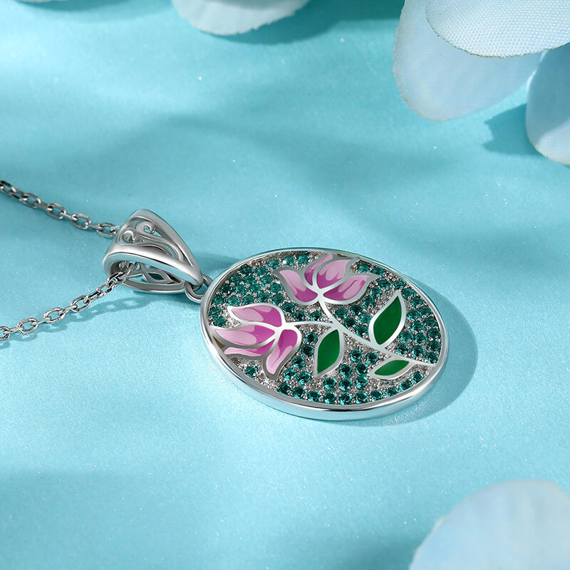 Jeulia "Twins" Flower Enamel Sterling Silver Necklace