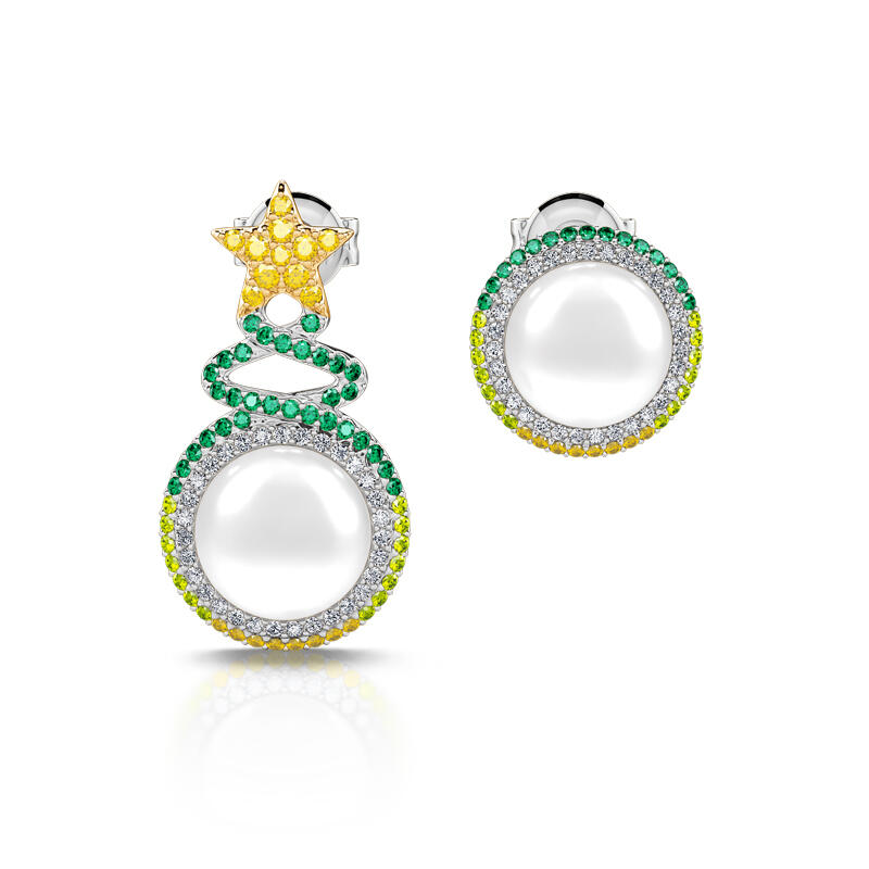 Jeulia "Christmas Tree" Cultured Pearl Sterling Silver Jewelry Set