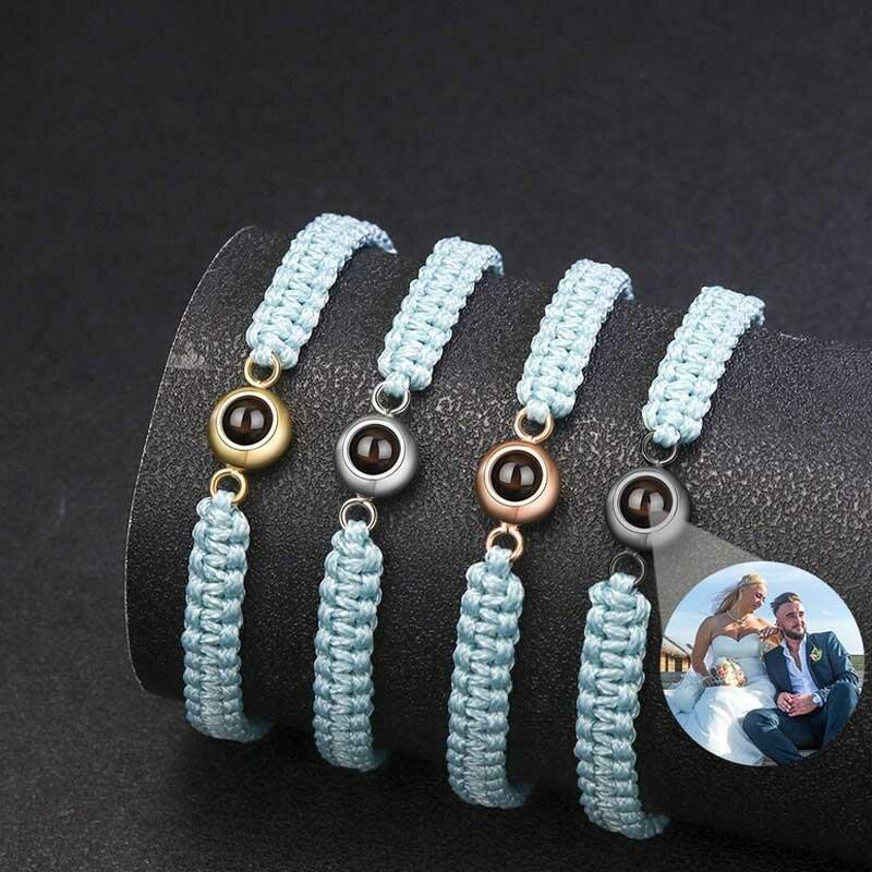 プロジェクション ペット 犬 猫 写真 写真入れ 組紐 ブレスレット チタンスチール