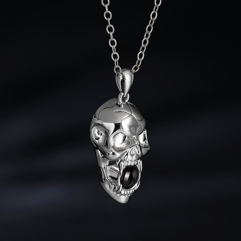Jeulia スカル 髑髏デザイン 写真 入れ 投影 シルバー ネックレス