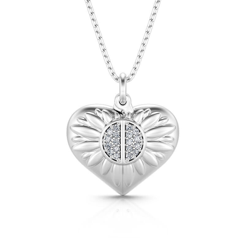 Jeulia Sunflower Heart Personalized Photo Sterling Silver Locket Necklace