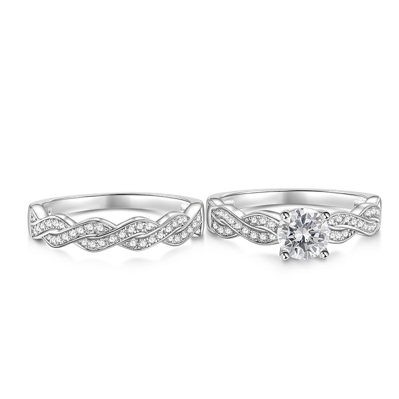 Jeulia Double Twisted Wedding Ring set Round Cut Sterling Silver