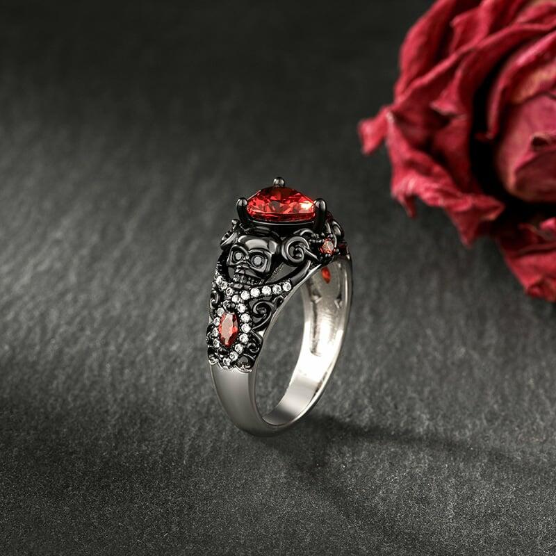 Jeulia Ruby Rings Jeulia Black Twist Ruby Heart Skull Ring Sterling Silver - Jeulia UK