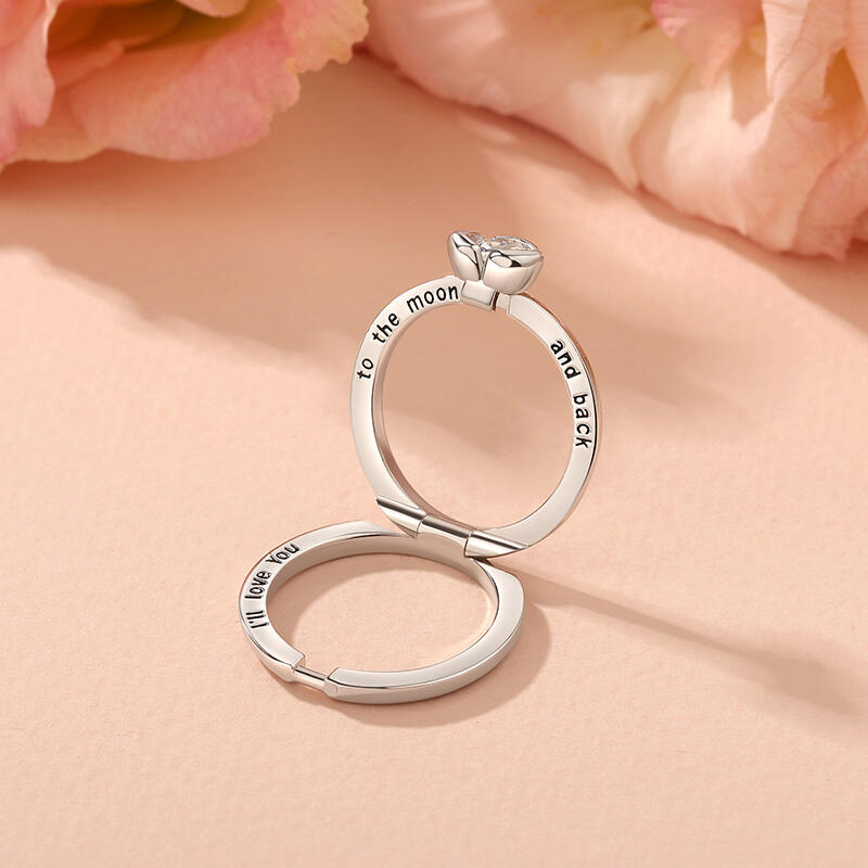 Jeulia Anillo de Promesa Grabado Personalizado Oculto de Plata de Ley