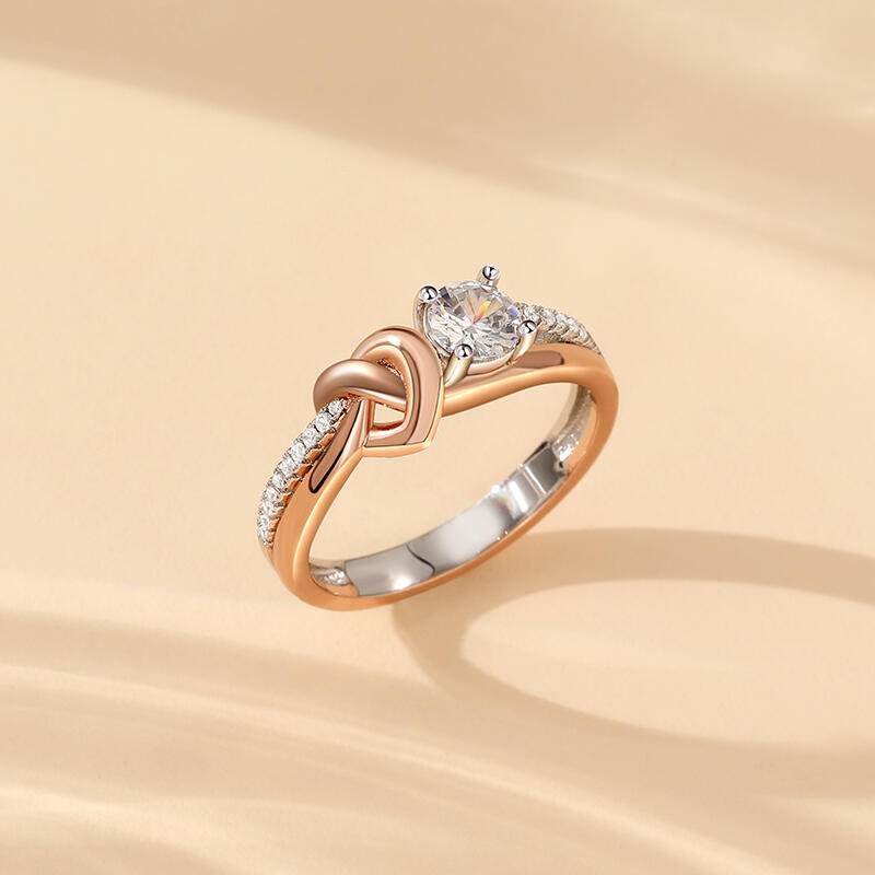 Jeulia Anillo de Promesa Nudo Corazón Personalizado Dos Tonos con Piedra de Nacimiento