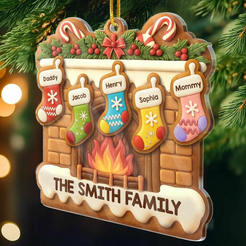Personalized Christmas Stockings Fireplace Ornaments with Custom Names for Family Gifts