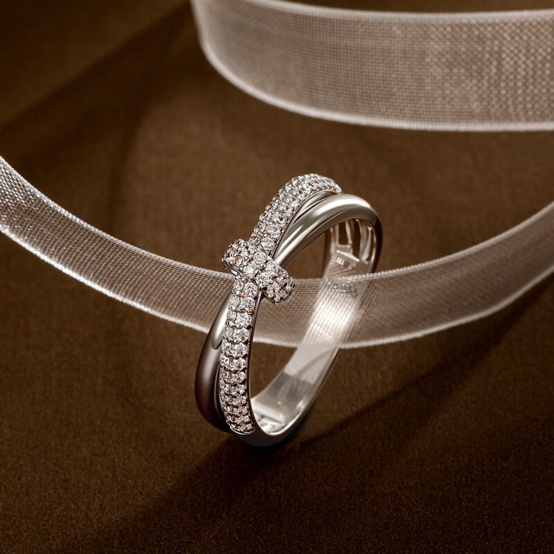 Jeulia Crossover Pave Wedding Band for Women Sterling Silver