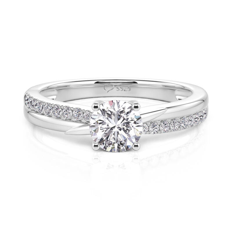 Jeulia Twist Round Solitaire Engagement Ring Sterling Silver