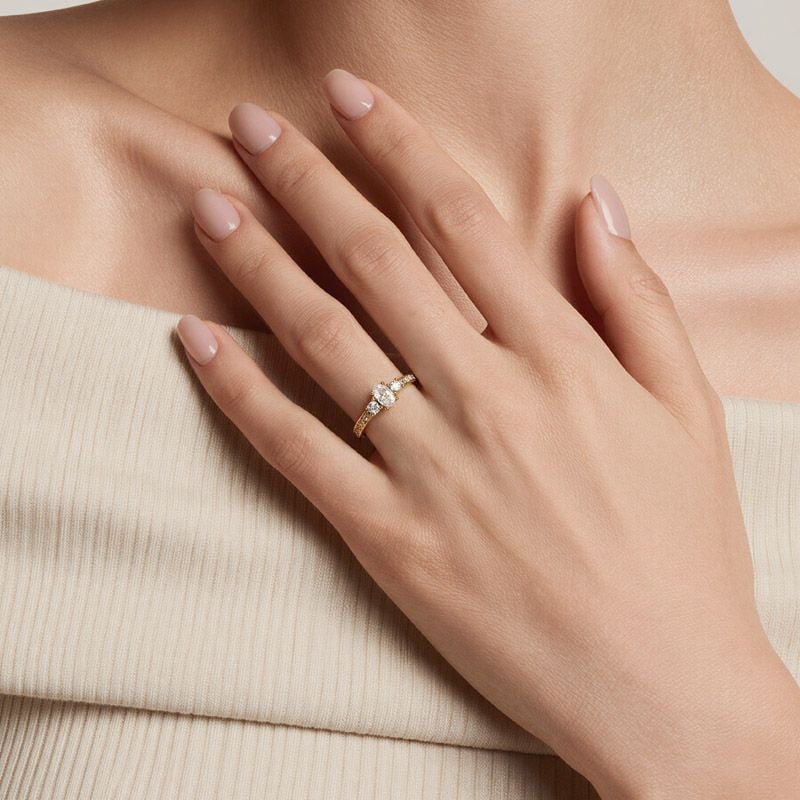 Promise Rings Inset Stone Jeulia Minimalist Three Stone Oval Promise Ring - Jeulia Jewelry