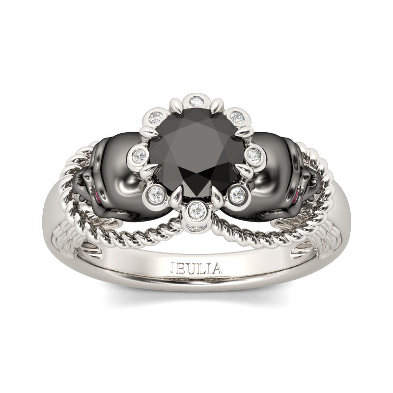 Jeulia Two Tone Round Cut Sterling Silver Skull Ring