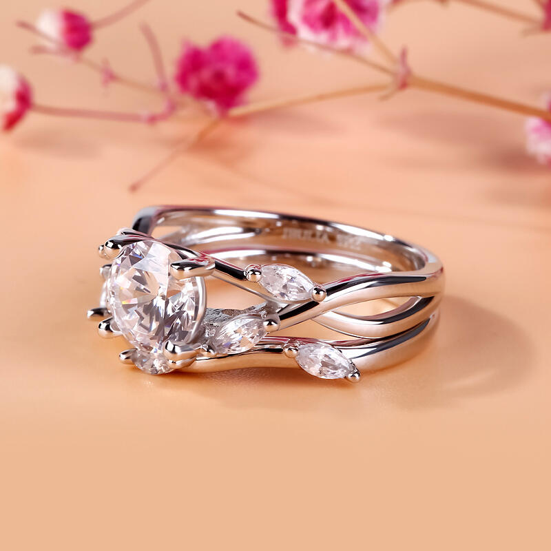 Jeulia Nature Inspired Round Cut Sterling Silver Ring Set