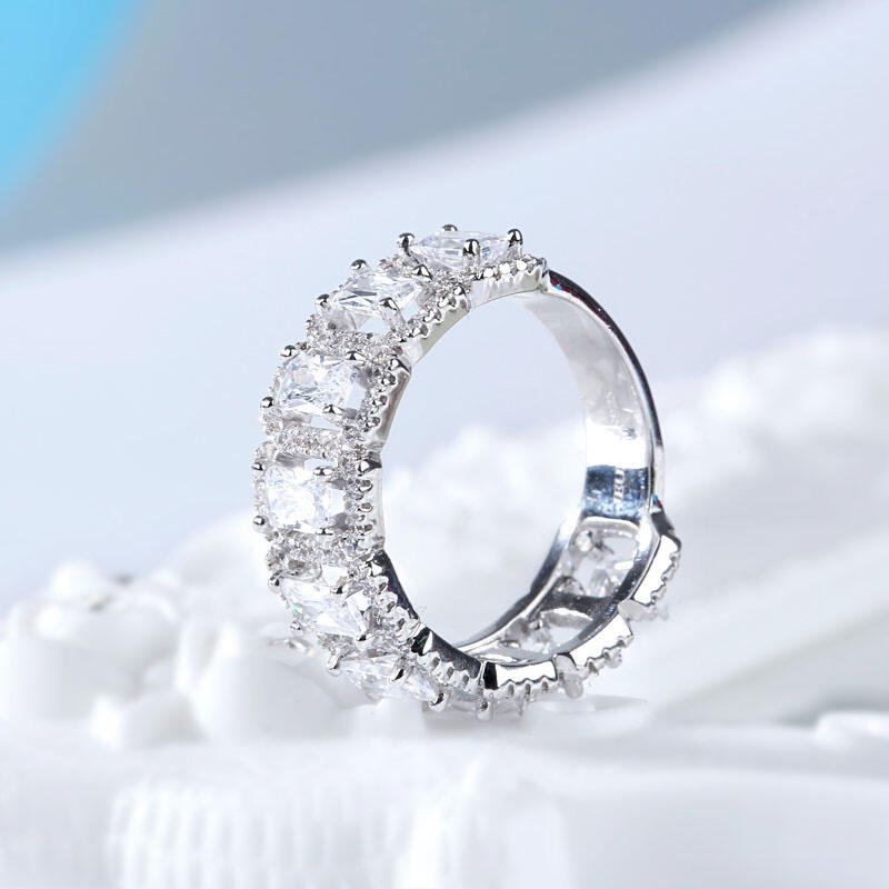 Jeulia Halo Radiant Cut Sterling Silver Women's Band