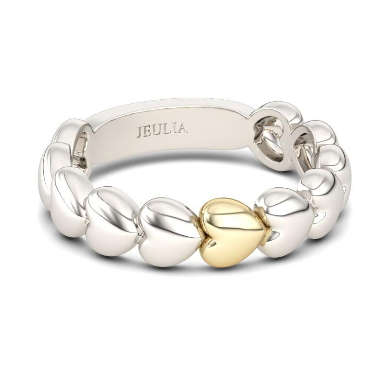 Jeulia Two Tone Heart Shape Sterling Silver Women's Band