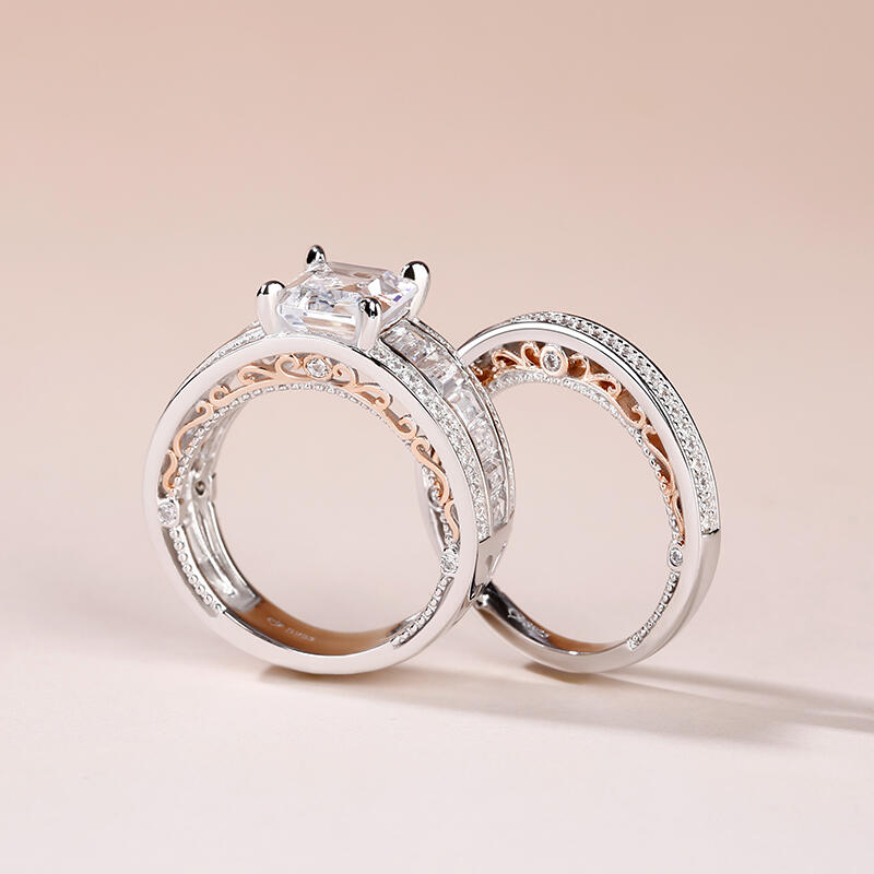 Jeulia Emerald Cut Sterling Silver Ring Set