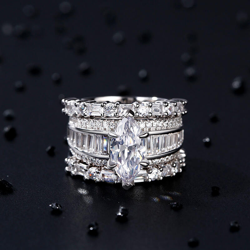 Jeulia Vintage Marquise Cut Sterling Silver Ring Set