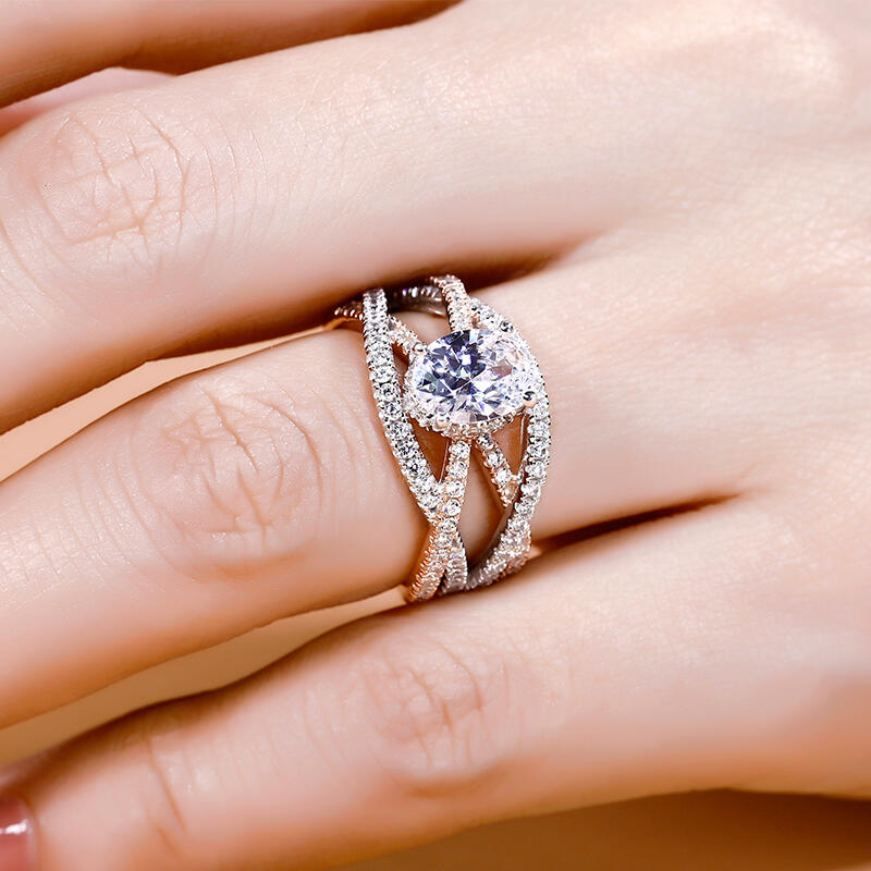 Jeulia Two Tone Twist Oval Cut Sterling Silver Ring