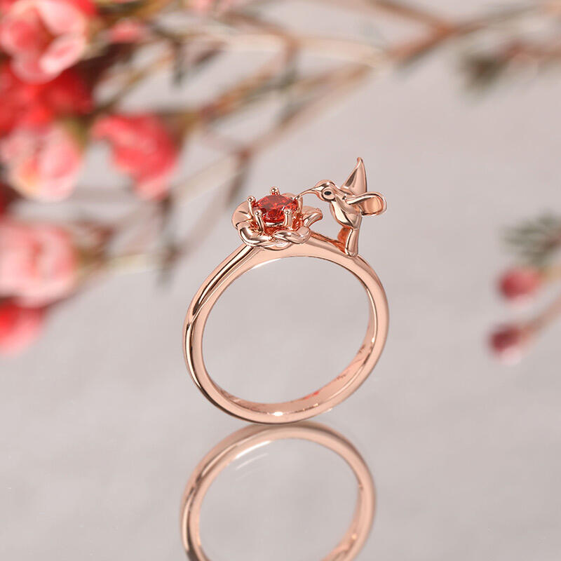 Jeulia Hug Me "Hummingbird＆Flower" Sterling Silver Ring