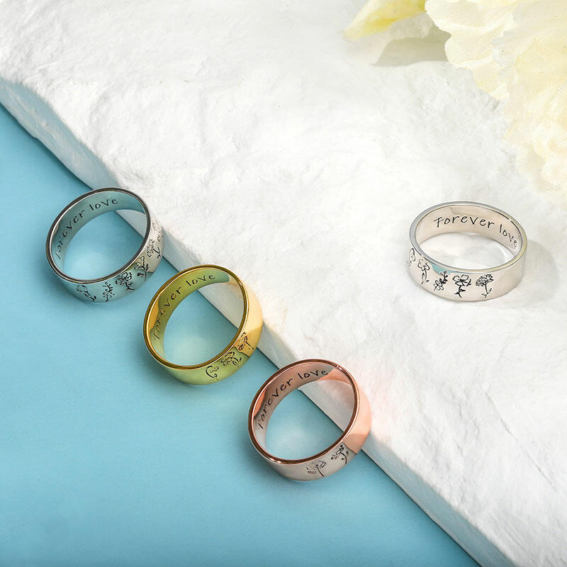 Custom Birth Flower Ring With Text
