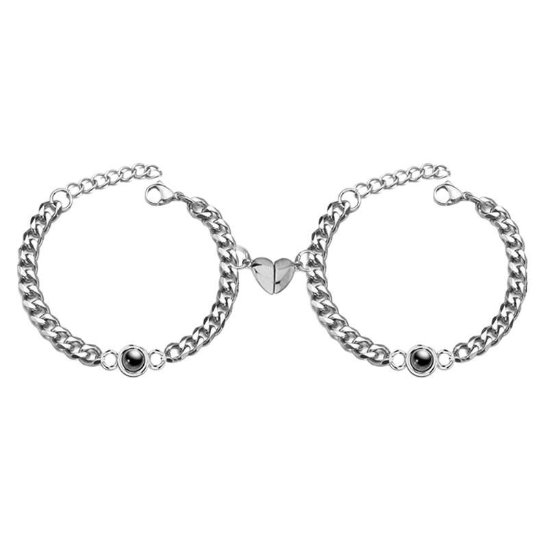 ペア ブレスレット チェーン 投影 写真 写真入れ マグネット チタンスチール