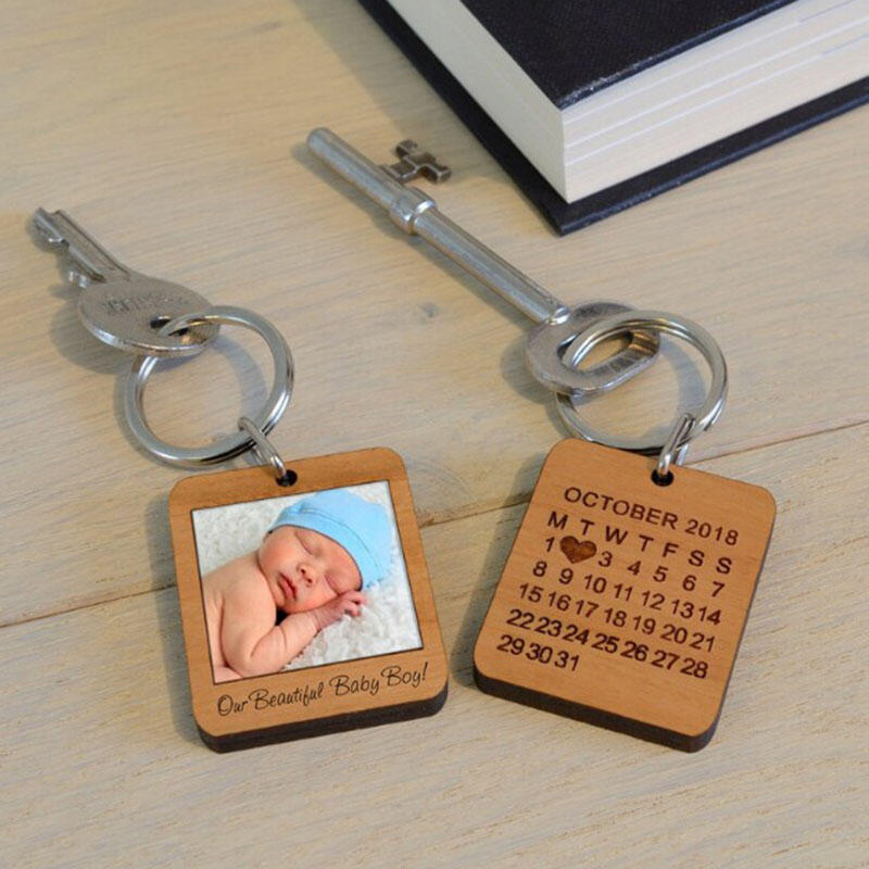 木製 刻印 数字 メッセージ キーホルダー カレンダー付き