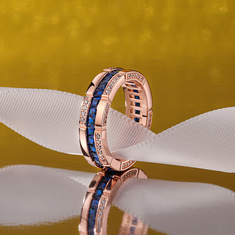 Jeulia Anillo corte princesa plata de ley mujeres con piedra azul