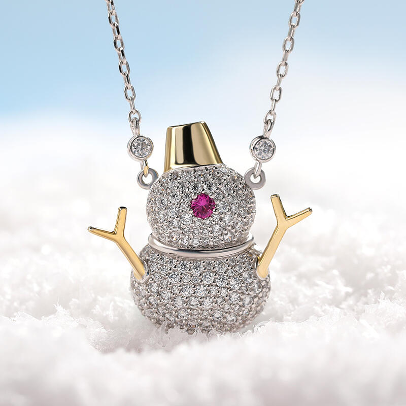 Jeulia "Romantic Snowman" Sterling Silver Necklace