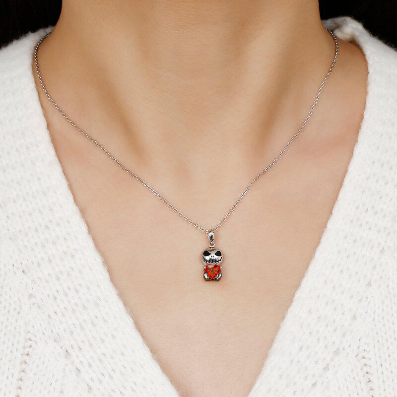 Jeulia Hug Me "Love Confession" Skull Heart Cut Sterling Silver Necklace