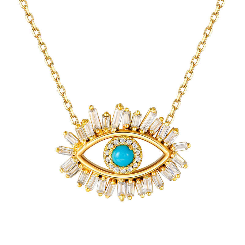 Jeulia "Evil Eye" Round Cut Turquoise Sterling Silver Necklace