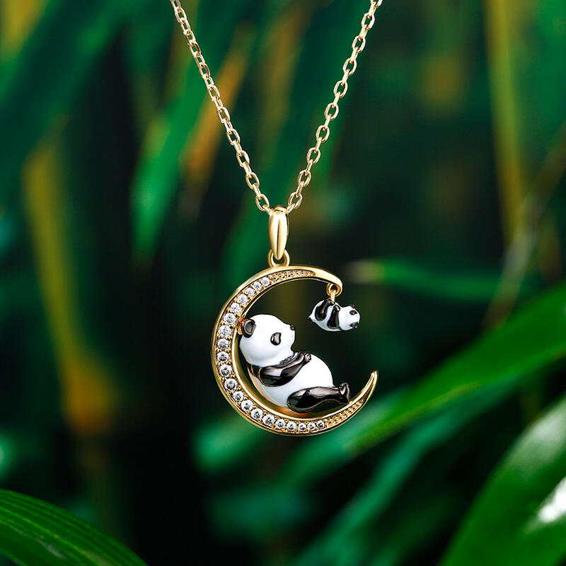 Jeulia "Have Fun" Mom and Baby Panda Sterling Silver Necklace