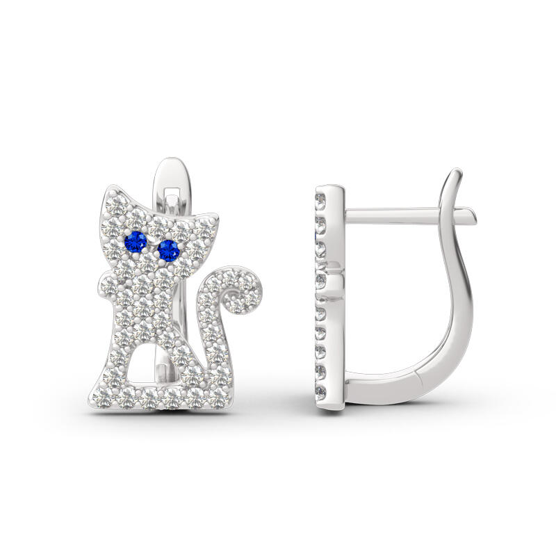 Jeulia Cute Cat Design Sterling Silver Hoop Earrings