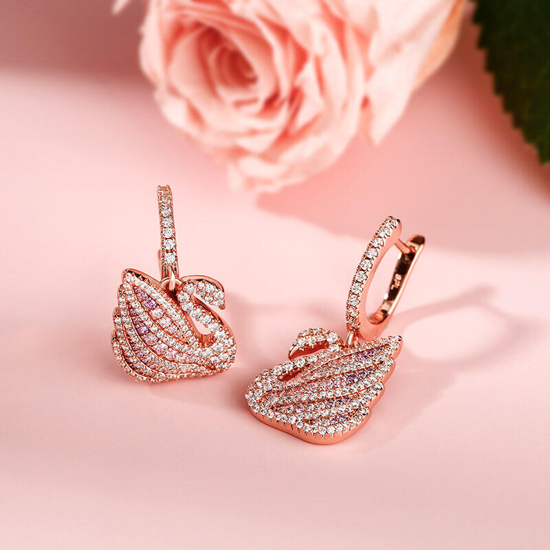 Jeulia Dreamy Swan Rose Gold Tone Sterling Silver Earrings
