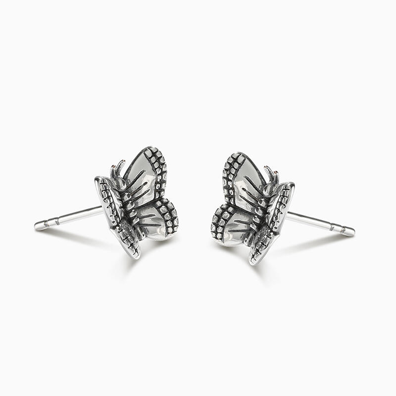 Jeulia Pendientes de botón de adorable mariposa de plata de ley