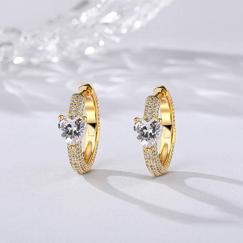 Jeulia Pendientes mujer de aro de plata de ley piedra corte corazón color oro