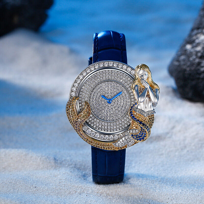 Jeulia "Sea Nymph" Mermaid Design Quartz Blue Leather Women's Watch