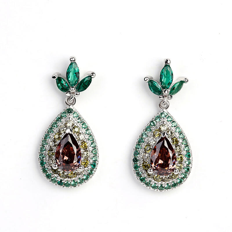 Jeulia Avocado Design Double Halo Pear Cut Sterling Silver Jewelry Set