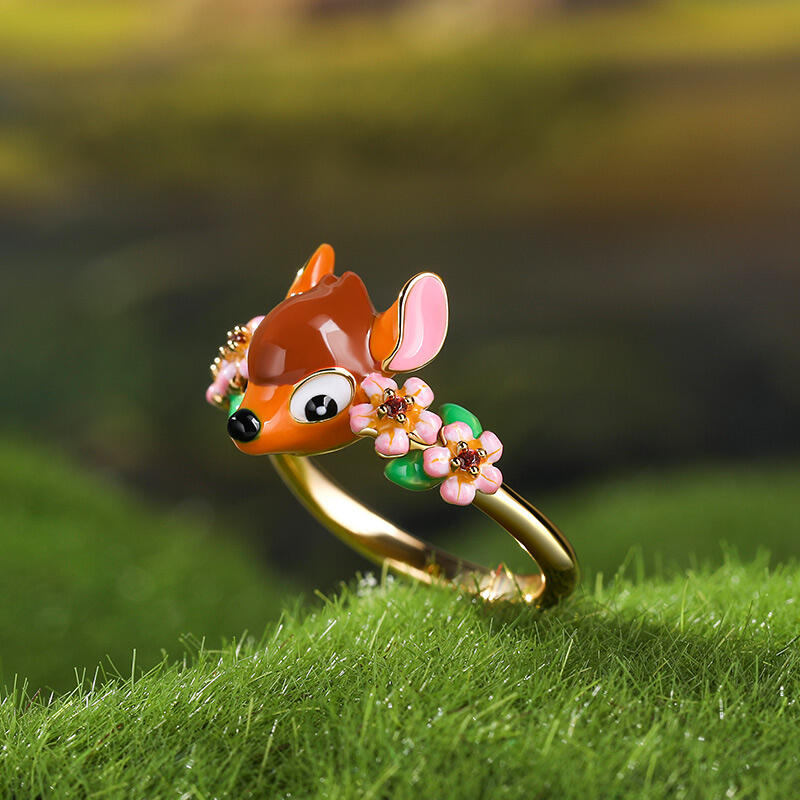 Jeulia "Like a Crown" Forest Deer Flower Enamel Sterling Silver Ring