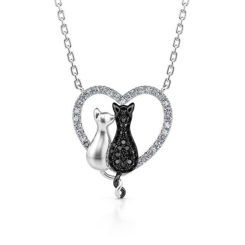 Jeulia Collar de Amor con Pareja Gatos Plata de Ley
