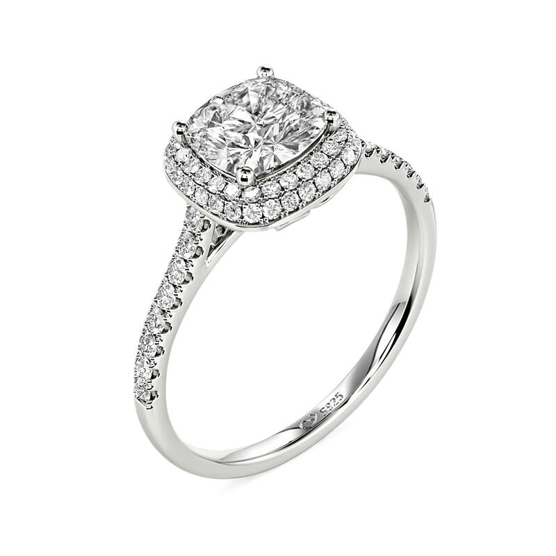 Jeulia Cushion Cut Halo Sterling Silver Engagement Ring