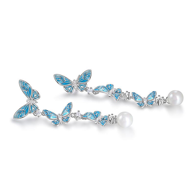 Jeulia "Charming Dance" Butterfly Pearl Sterling Silver Drop Earrings